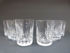 A set of six Waterford Crystal Lismore pattern whiskey tumblers, 8.5cm tall.