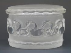 Lalique frosted and clear glass powder pot decorated with a ring of swans,