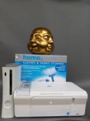 An X Box 360, an HP printer,