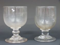 Two Georgian glass rummers one with single knopped stem, both with stepped feet, each 12.5cm tall.