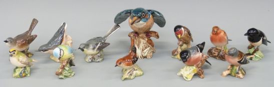 Thirteen Beswick birds including large Kingfisher