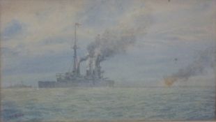 Irwin Bevan watercolour ships at battle,