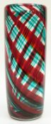 Murano Venini style glass vase or cylindrical form with blue and red spiralling decoration,