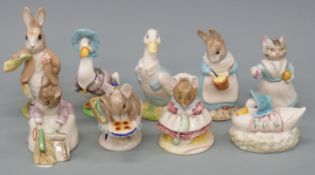 Nine Beatrix Potter figures comprising Tabitha Twitchett, Appley Dapply,