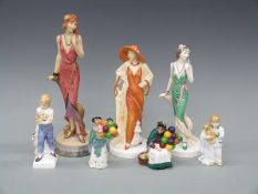 Seven Royal Doulton figures including Julia, Eva, small Balloon Seller and Old Balloon Seller,