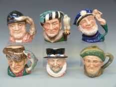 Six large Royal Doulton character jugs Old Salt, Auld Mac, Beefeater, The Falconer,
