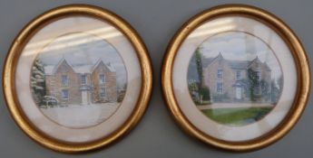Maureen Pearson, HS, ARMS, two watercolour miniatures of The Old Parsonage at Aust, Gloucestershire,