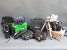 A quantity of SLR and other cameras and accessories to include Pentax M V I, Nikon F60,