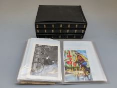 Four albums of cycling related postcards and ephemera including humorous,