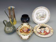 A collection of ceramics to include two art pottery jugs, Foley style pot,