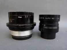 A 14A/3140 14inch F5.6 arial photography or similar lens and a Widescreen Supa-60 1.