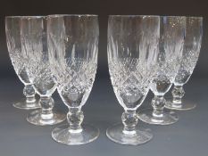 A set of six Waterford Crystal Colleen pattern champagne flutes, 13.5cm tall.