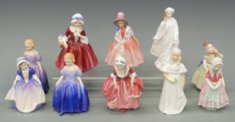 Ten small Royal Doulton figurines including Tootles, Bridesmaid, Babie etc,