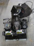 Disco lighting and audio equipment including Stage Line CD 260-DJX2 pieces, Spin Master 1 light,