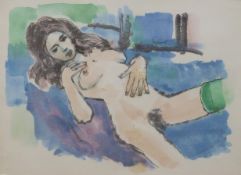 Sidney Horne Shepherd (1909-1993) pen and watercolour drawing reclining nude, signed top centre, 19.