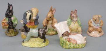 Seven Royal Albert Beatrix Potter figures Benjamin Bunny, John Joiner, Tommy Brock, Samuel Whiskers,
