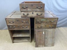 A pair of 19thC haberdashery/shop fitting cabinet with two drawers and cupboards below,