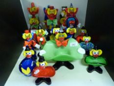 Sixteen Murano and Baccarat glass clowns,