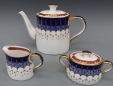 Royal Crown Derby Quail pattern three piece coffee service to include coffee pot,