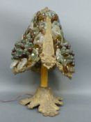 A continental glass lamp with applied glass fruit and floral decoration,
