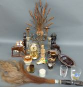 A quantity of African tribal items, anniversary clock,