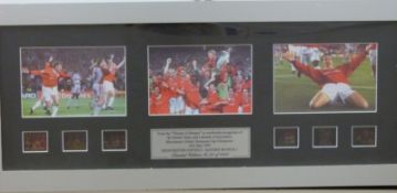 Manchester United 'Theatre of Dreams' limited edition film cell print montage (70/1000), 27 x 83cm.
