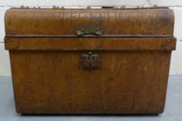A vintage metal steamer trunk,