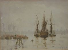 S de Montmorency watercolour 'A Showery Day off Greenwich Pier' 1908,