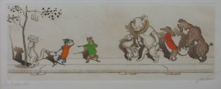 Boris O'Klein signed French humorous cat and dog print,