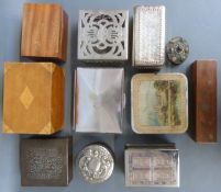 Eleven various wooden and silver plated boxes including Eastern and inlaid examples