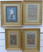 Four late 19thC/20thC Indian watercolours of lovers, court scene etc,