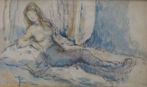 Michael D'Aguilar (1924-2011) charcoal and coloured chalk on paper nude,