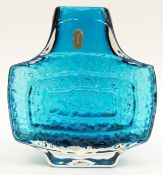 Geoffrey Baxter for Whitefriars TV vase in kingfisher blue, pattern number 9677,