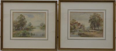 Henry John Kinnaird (b1880) pair of watercolours of riverside farming scenes,