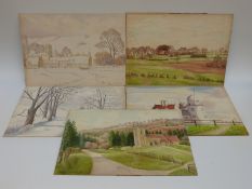 Six Muriel Matthewman watercolours including snow and countryside scenes,