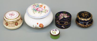 Five lidded boxes to include boxed Staffordshire Enamels example, Chinese cloisonné,