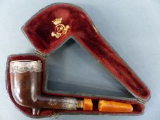 A cased hallmarked silver mounted CM crown pipe