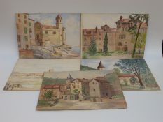 Eleven Muriel Matthewman watercolours including overseas scenes,