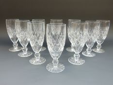 A set of ten Waterford Crystal Boyne pattern champagne flutes, 15cm tall.