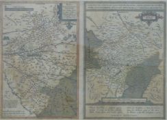 A framed 17thC hand coloured map of two regions of France by Joachin Blanchon,