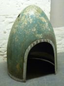 A fibreglass and aluminium nose cone from an early jet aircraft, probably a Meteor NF.