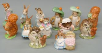 Thirteen Beswick Beatrix Potter figures including Beswick Ware Peter with gold stamp,