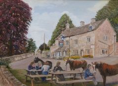 Jean Kadera oil on canvas of the Butcher's Arms, Sheepscombe, signed lower right, 45 x 60.