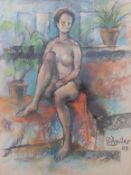 Michael D'Aguilar (1924-2011) charcoal and coloured chalk on paper nude,