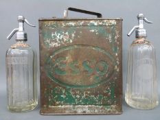 Esso 2 gallon petrol can and two soda siphons