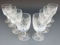 A set of eight Waterford Crystal Boyne pattern wine glasses, 12cm tall.