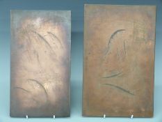 Two ex Royal Worcester copper printing plates depicting fish each marked Desserts and numbered 116,