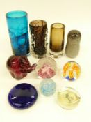 Three Whitefriars glass vases including a Geoffrey Baxter designed cylindrical textured bark vase,