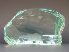 Vicke Lindstrand for Kosta polar bear and cub iceberg glass paperweight, signed to base, 9.5x15cm.