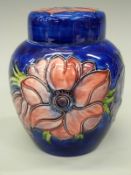 Moorcroft ginger jar decorated in the Anemone pattern,